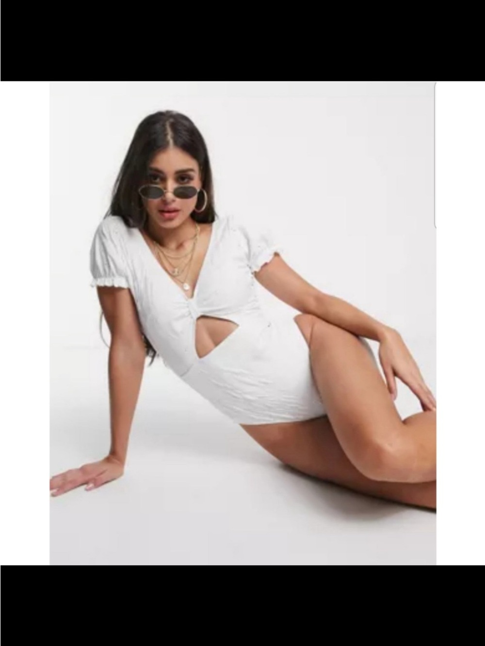 ASOS Cut Out Swimsuit White High Waist size 12